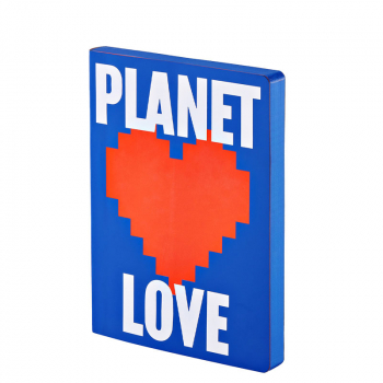 Nuuna, Notizbuch,Flex-Cover aus recyceltem Leder Seiten Punktraster, bedruckt blau-rot-weiss-gruen, Planet Love